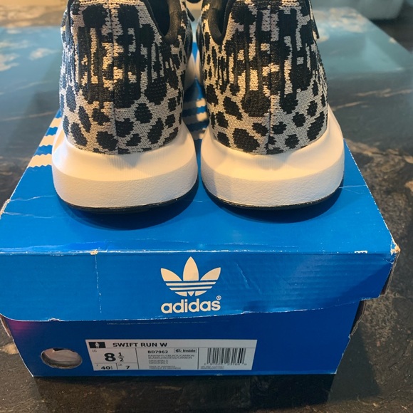 Adidas Swift Run Black Carbon Leopard Blinged Out Sneakers - Picture 4 of 5
